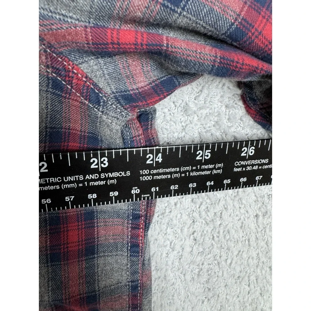 Lucky Brand Shirt XL Gray Red Plaid Pearl Snap Western Cowboy Flannel Button‎ Up